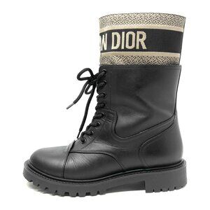 Dior D‑Major Lace‑Up Combat Boots Black Calfskin + Beige Tech EU 39